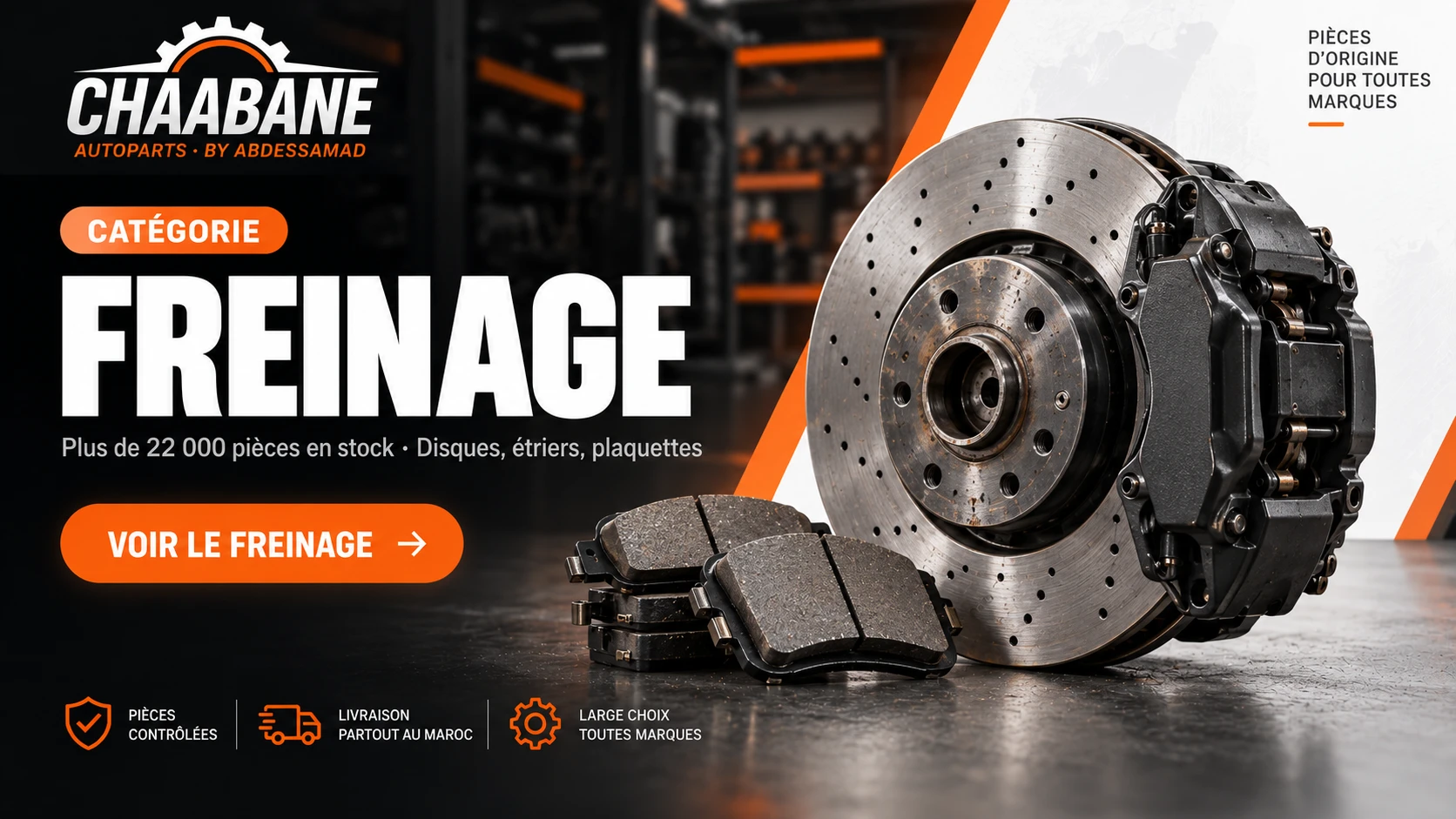Disque de frein, étrier et plaquettes d'occasion d'origine : plus de 22 000 pièces de freinage en stock chez Chaabane Autoparts