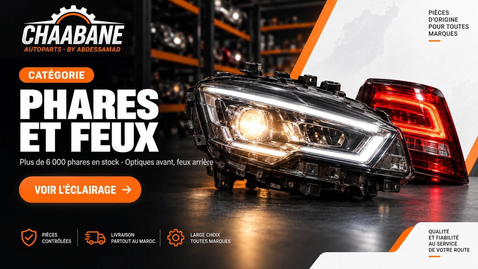 Phare LED et feu arrière d'occasion d'origine : plus de 6 000 phares en stock chez Chaabane Autoparts Casablanca