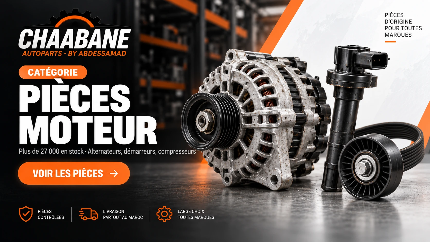 Alternateur, bobine d'allumage et galet : plus de 27 000 pièces moteur d'occasion d'origine en stock chez Chaabane Autoparts